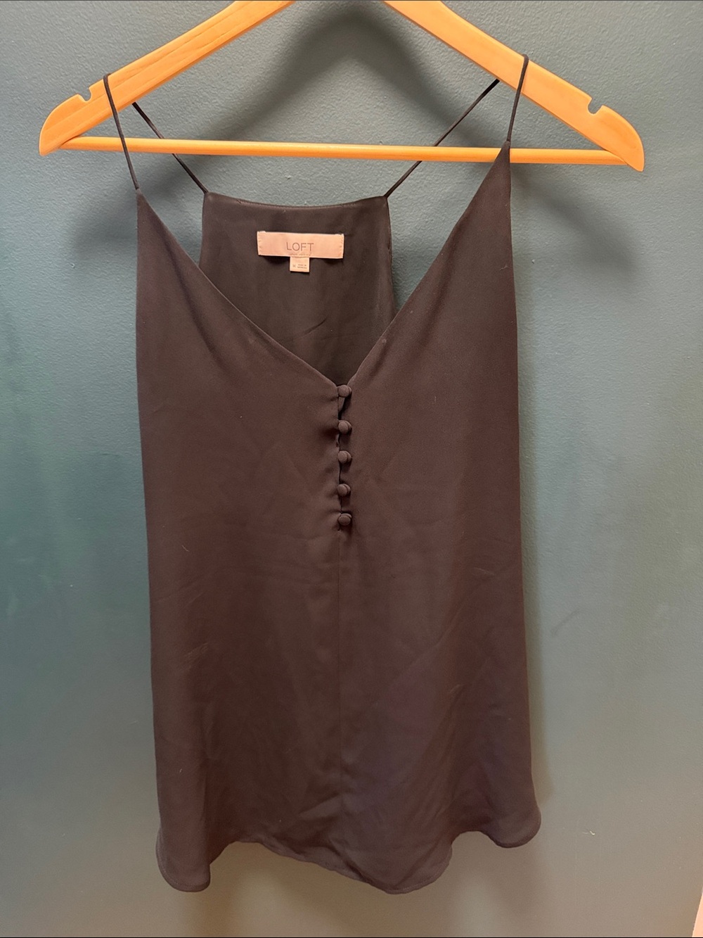 LOFT Black V-Neck Spaghetti Strap Cami with Covered Buttons
